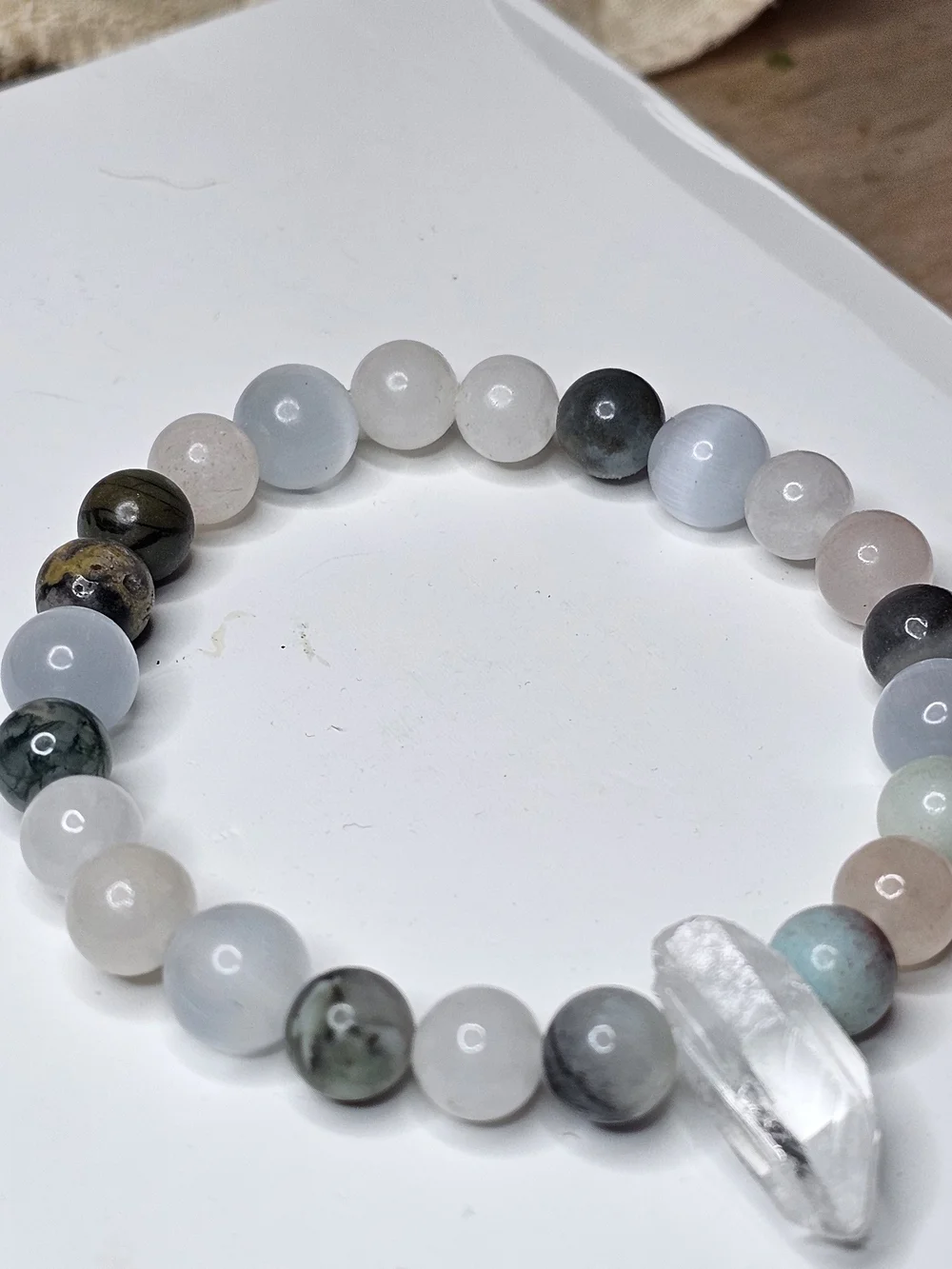 Multicolor Pastel Beaded Bracelet with Clear Quartz Accent